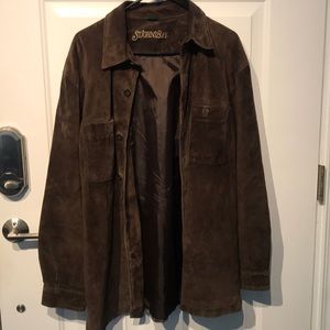 Brown suede, lined, Longsleeve shirt.